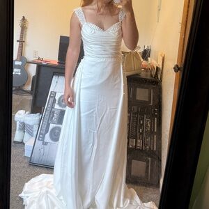 Elegant White Pearled Gown with Beaded Straps